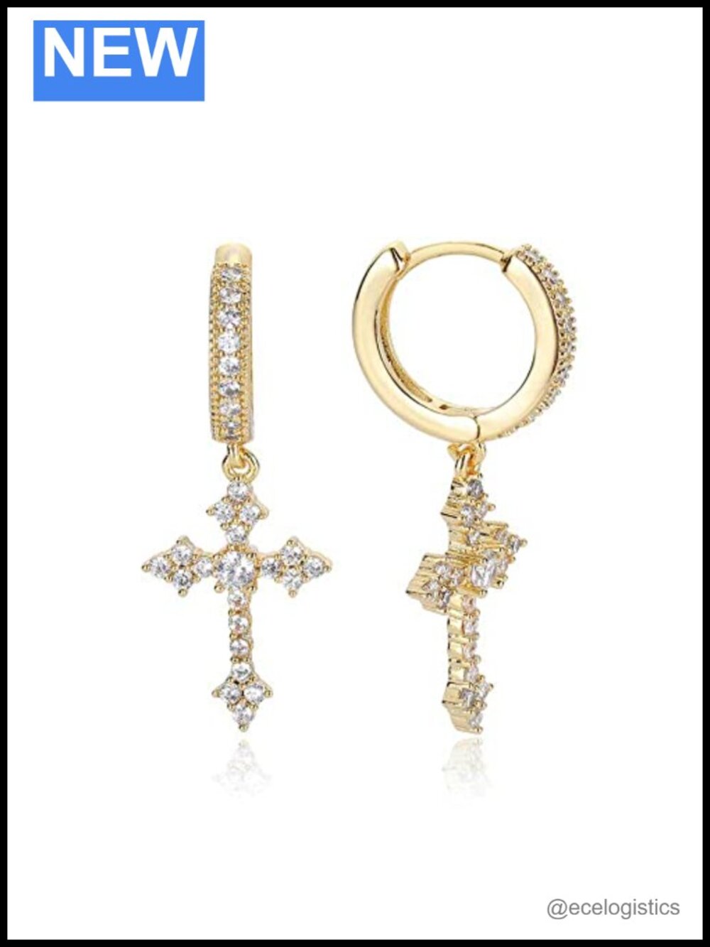 14K Gold Moissanite Cross Dangle Earrings Simple Fashion Jewelry Gift for Her